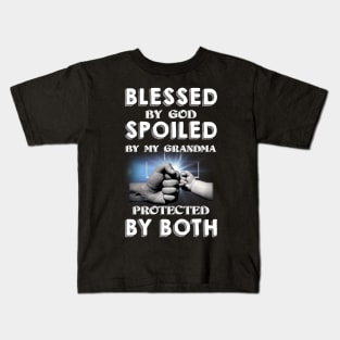 Blessed By God Spoiled By My Grandma Protected By Both Kids T-Shirt